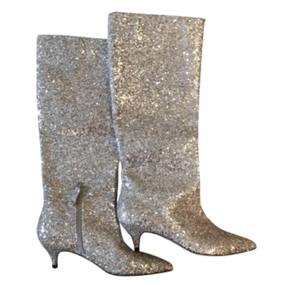 Kate Spade silver Glitter Kitten Heel Size 8.